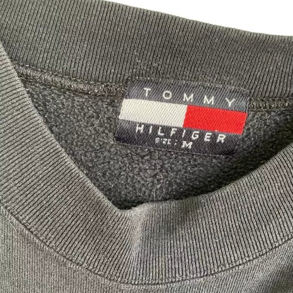 Vintage Y2K Tommy Hilfiger Mens Medium Black Logo Sweater Stitched Long Sleeve - Picture 3 of 6